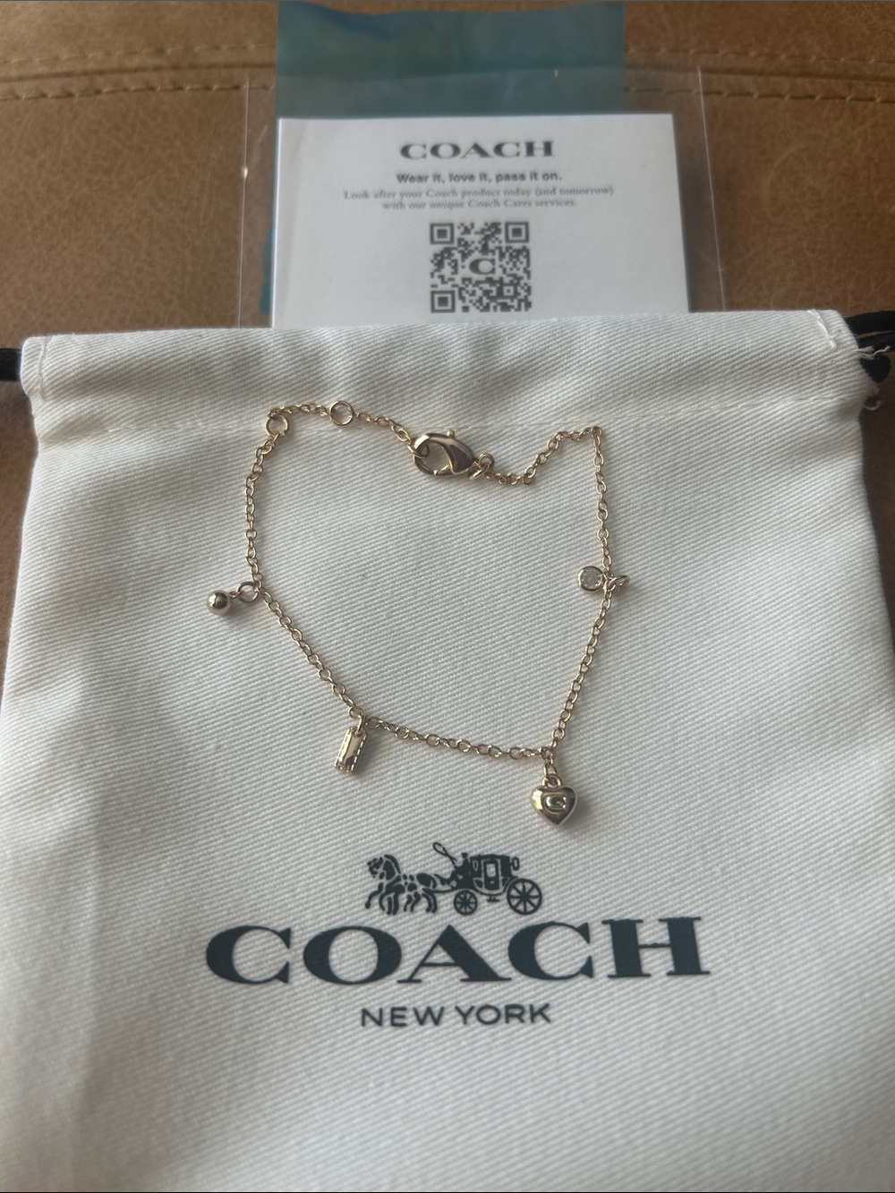Coach Gold-Tone Charm Bracelet with Heart & Tag